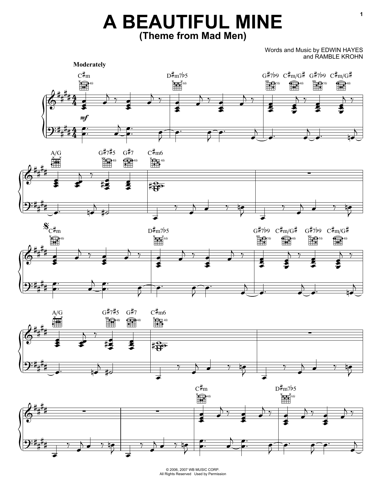 David Carbonara A Beautiful Mine (Theme from Mad Men) sheet music notes and chords arranged for Piano Solo