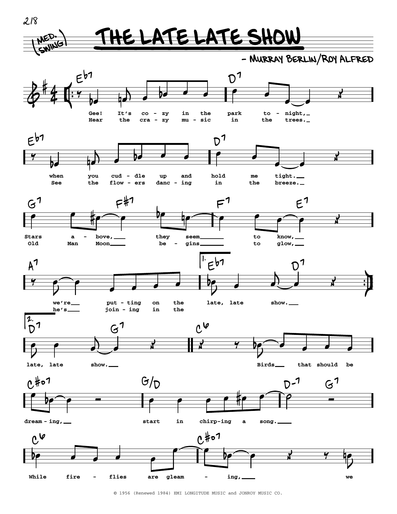 David Cavanaugh The Late Late Show (High Voice) sheet music notes and chords arranged for Real Book – Melody, Lyrics & Chords