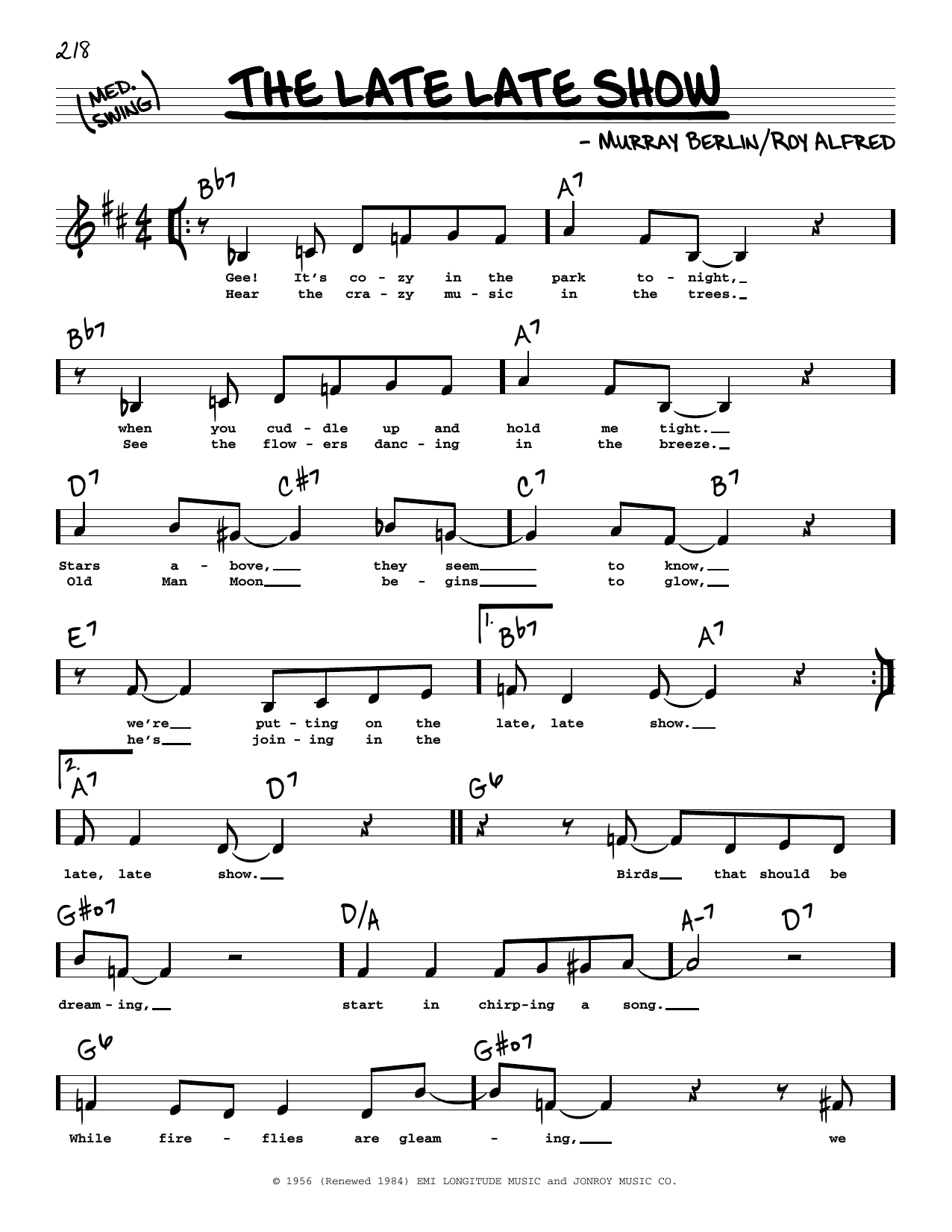 David Cavanaugh The Late Late Show (Low Voice) sheet music notes and chords arranged for Real Book – Melody, Lyrics & Chords