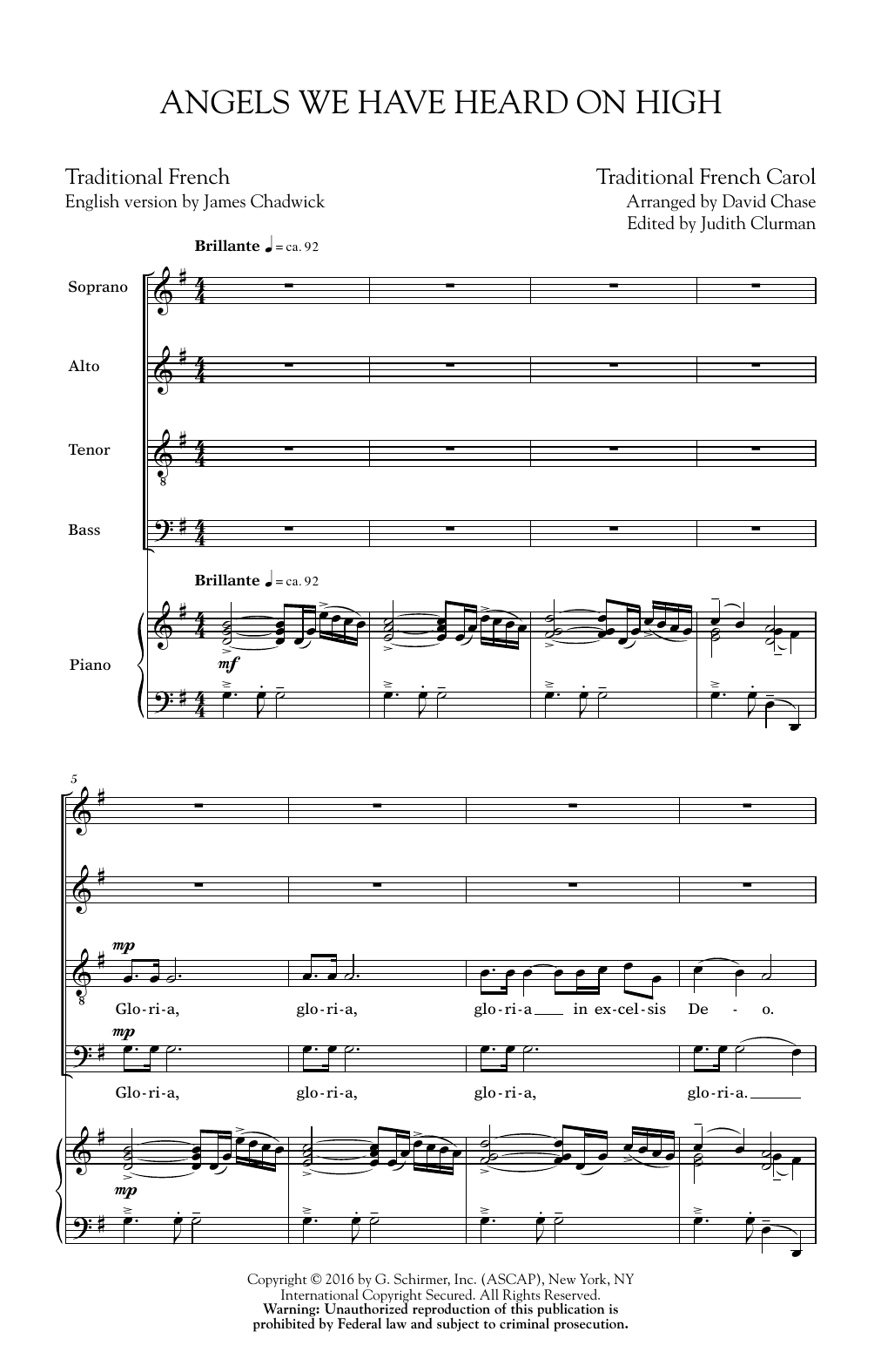 David Chase Angels We Have Heard On High sheet music notes and chords arranged for SATB Choir