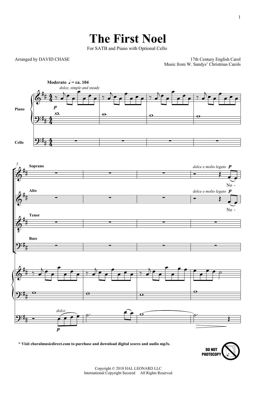 David Chase The First Noel sheet music notes and chords arranged for SATB Choir