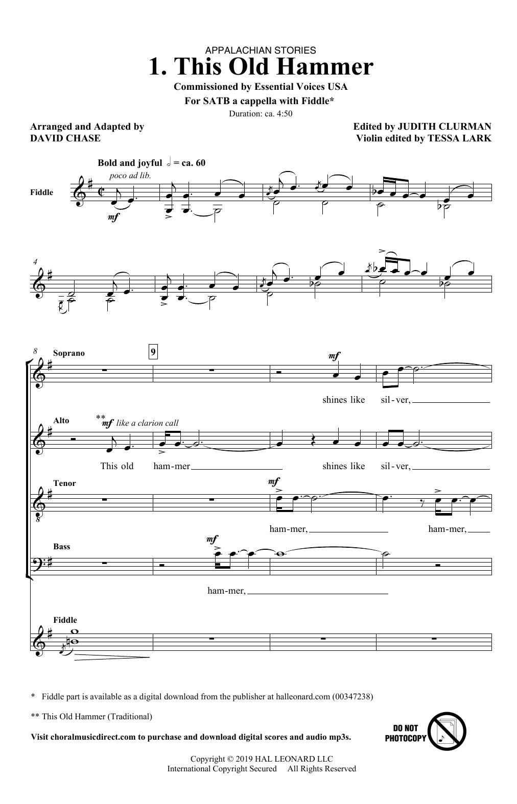 David Chase This Old Hammer (No. 1 from Appalachian Stories) sheet music notes and chords arranged for SATB Choir