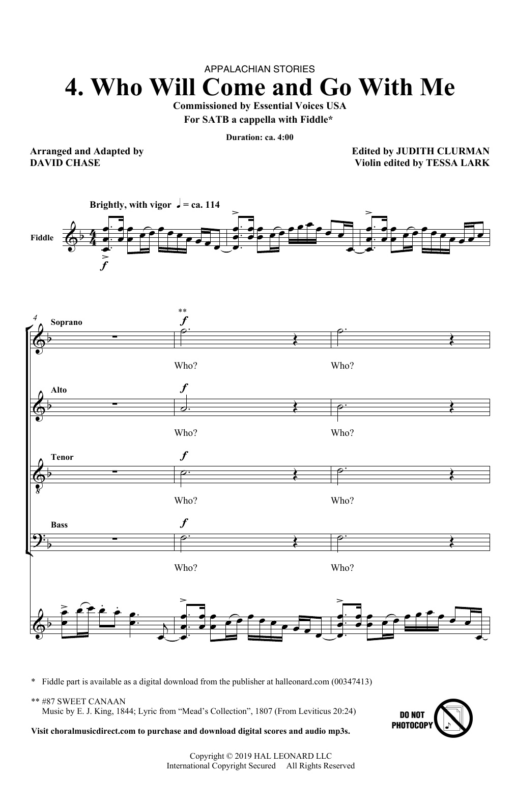 David Chase Who Will Come And Go With Me (No. 4 from Appalachian Stories) sheet music notes and chords arranged for SATB Choir