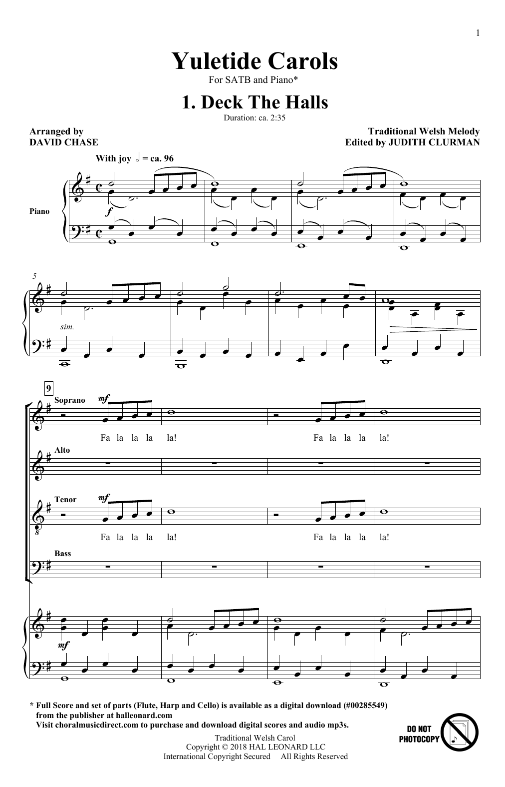David Chase Yuletide Carols sheet music notes and chords arranged for SATB Choir