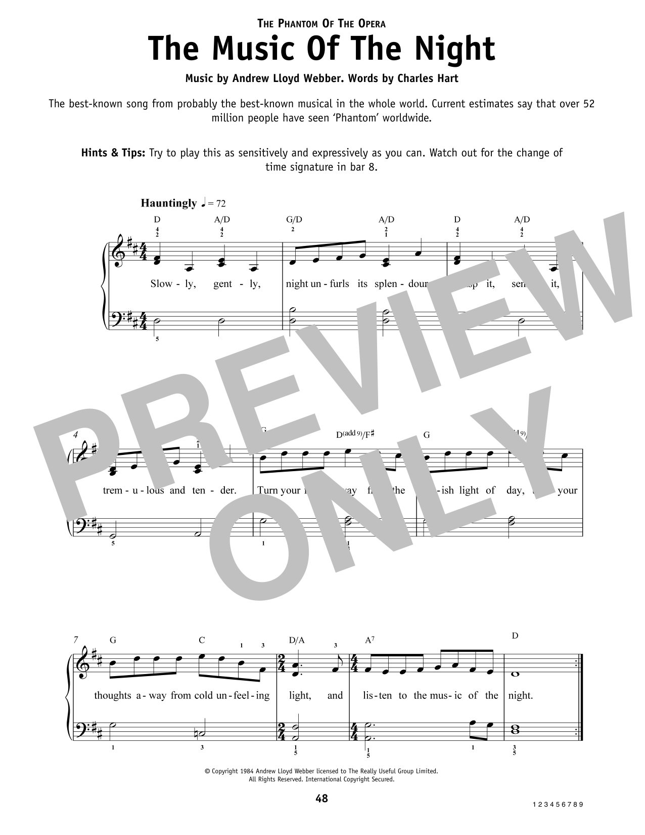 David Cook The Music Of The Night (from The Phantom Of The Opera) sheet music notes and chords arranged for Really Easy Piano
