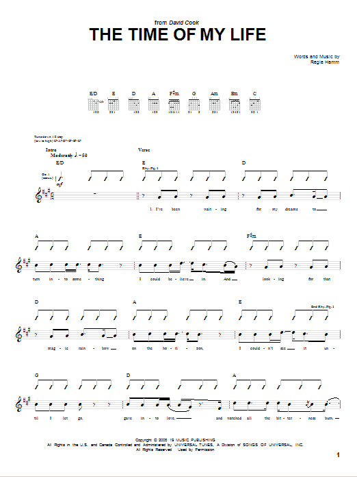David Cook Time Of My Life sheet music notes and chords arranged for Guitar Tab