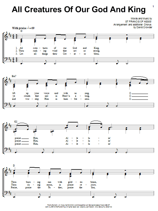 David Crowder All Creatures Of Our God And King sheet music notes and chords arranged for Piano, Vocal & Guitar Chords (Right-Hand Melody)