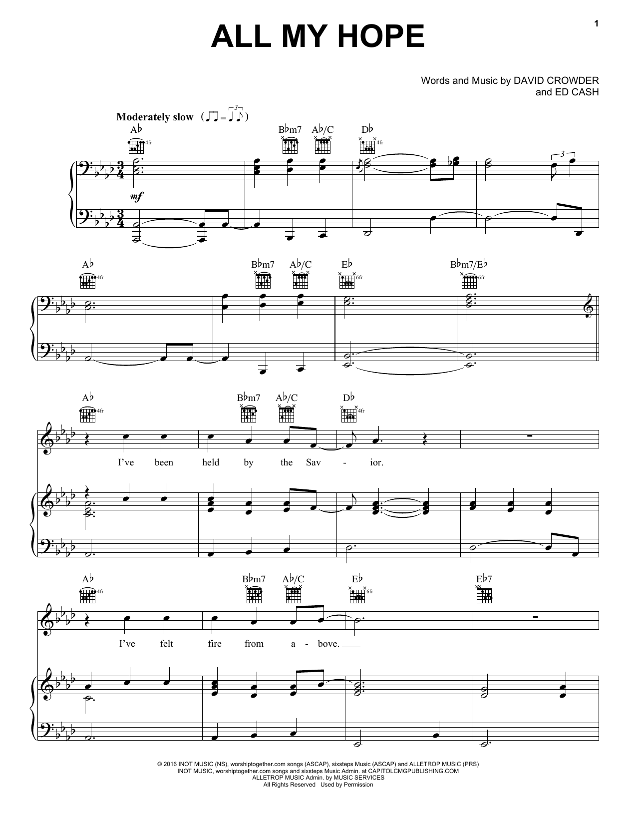 David Crowder All My Hope sheet music notes and chords arranged for Piano, Vocal & Guitar Chords (Right-Hand Melody)
