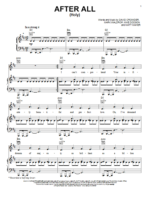 David Crowder Band After All (Holy) sheet music notes and chords arranged for Piano, Vocal & Guitar Chords (Right-Hand Melody)
