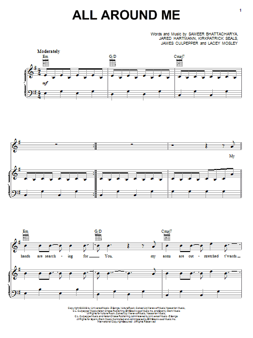 David Crowder Band All Around Me sheet music notes and chords arranged for Piano, Vocal & Guitar Chords (Right-Hand Melody)