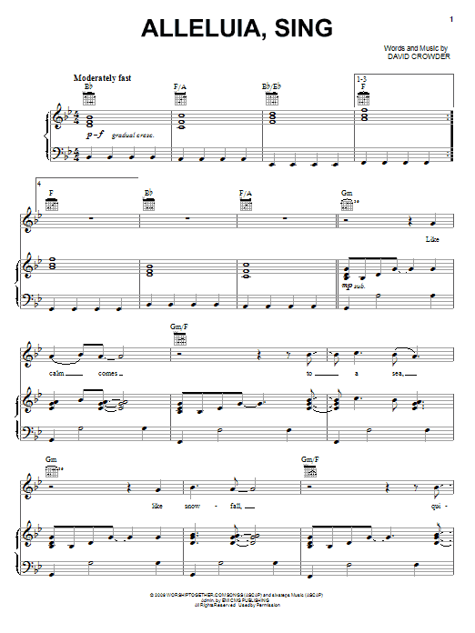 David Crowder Band Alleluia, Sing sheet music notes and chords arranged for Piano, Vocal & Guitar Chords (Right-Hand Melody)