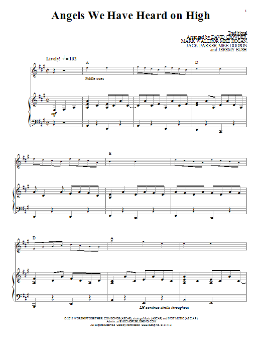 David Crowder Band Angels We Have Heard On High sheet music notes and chords arranged for Piano, Vocal & Guitar Chords (Right-Hand Melody)