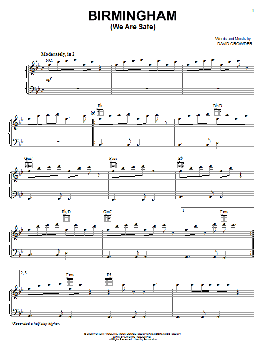 David Crowder Band Birmingham (We Are Safe) sheet music notes and chords arranged for Piano, Vocal & Guitar Chords (Right-Hand Melody)