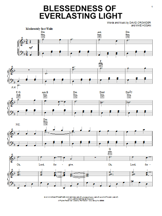 David Crowder Band Blessedness Of Everlasting Light sheet music notes and chords arranged for Piano, Vocal & Guitar Chords (Right-Hand Melody)