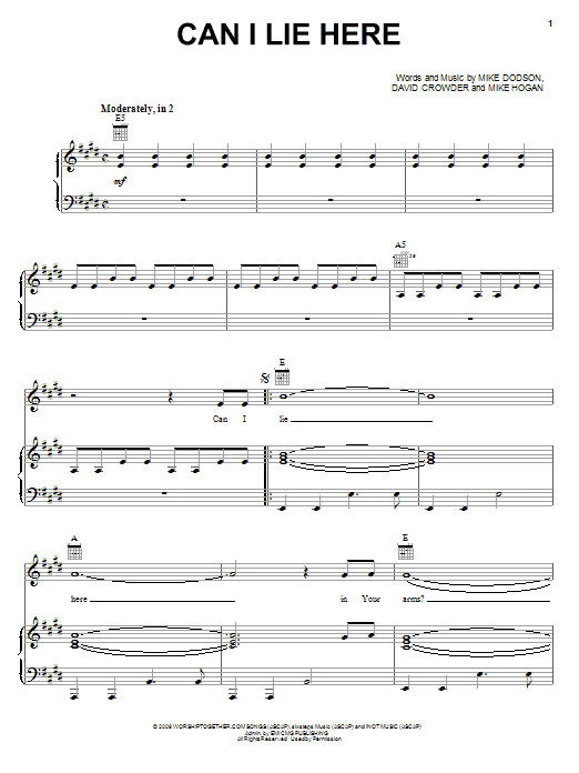 David Crowder Band Can I Lie Here sheet music notes and chords arranged for Piano, Vocal & Guitar Chords (Right-Hand Melody)