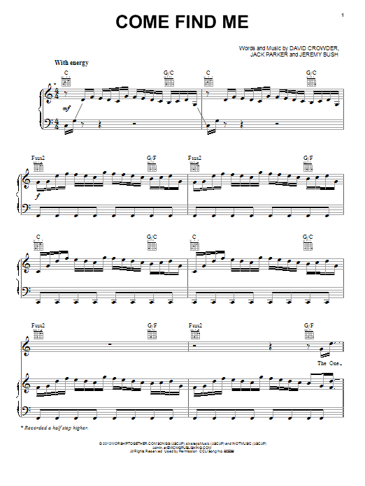 David Crowder Band Come Find Me sheet music notes and chords arranged for Piano, Vocal & Guitar Chords (Right-Hand Melody)