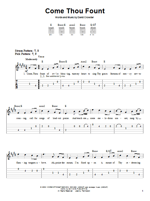 David Crowder Band Come Thou Fount sheet music notes and chords arranged for Piano, Vocal & Guitar Chords (Right-Hand Melody)