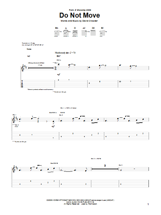 David Crowder Band Do Not Move sheet music notes and chords arranged for Guitar Tab