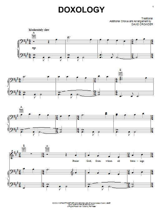 David Crowder Band Doxology sheet music notes and chords arranged for Piano, Vocal & Guitar Chords (Right-Hand Melody)