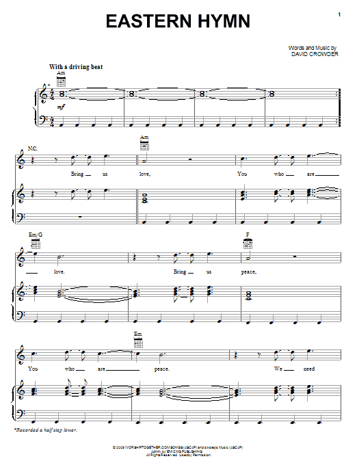David Crowder Band Eastern Hymn sheet music notes and chords arranged for Piano, Vocal & Guitar Chords (Right-Hand Melody)