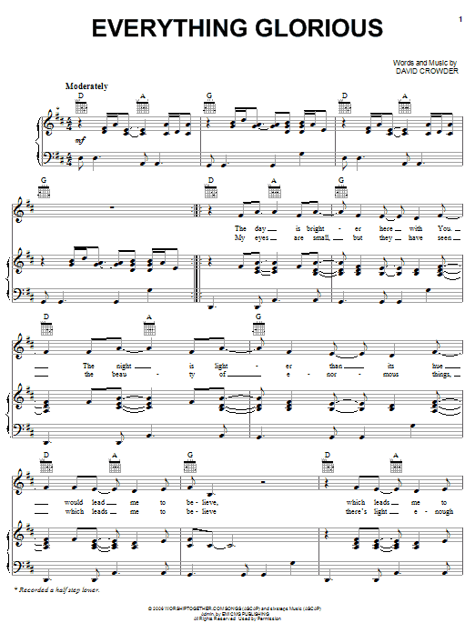 David Crowder Band Everything Glorious sheet music notes and chords arranged for Piano, Vocal & Guitar Chords (Right-Hand Melody)