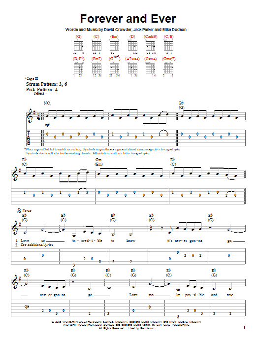 David Crowder Band Forever And Ever sheet music notes and chords arranged for Easy Guitar Tab