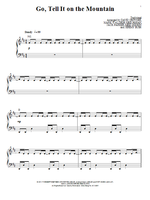 David Crowder Band Go Tell It On The Mountain sheet music notes and chords arranged for Piano, Vocal & Guitar Chords (Right-Hand Melody)