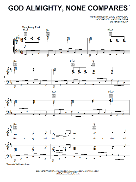 David Crowder Band God Almighty, None Compares sheet music notes and chords arranged for Piano, Vocal & Guitar Chords (Right-Hand Melody)