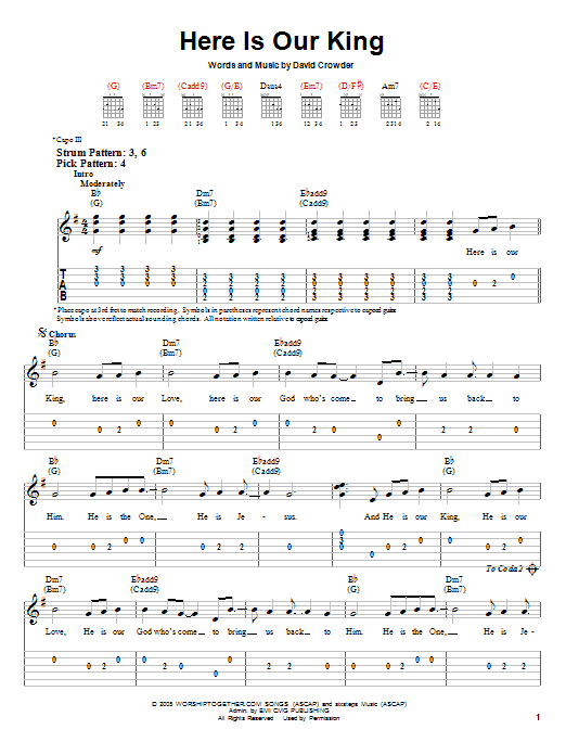 David Crowder Band Here Is Our King sheet music notes and chords arranged for Easy Guitar Tab