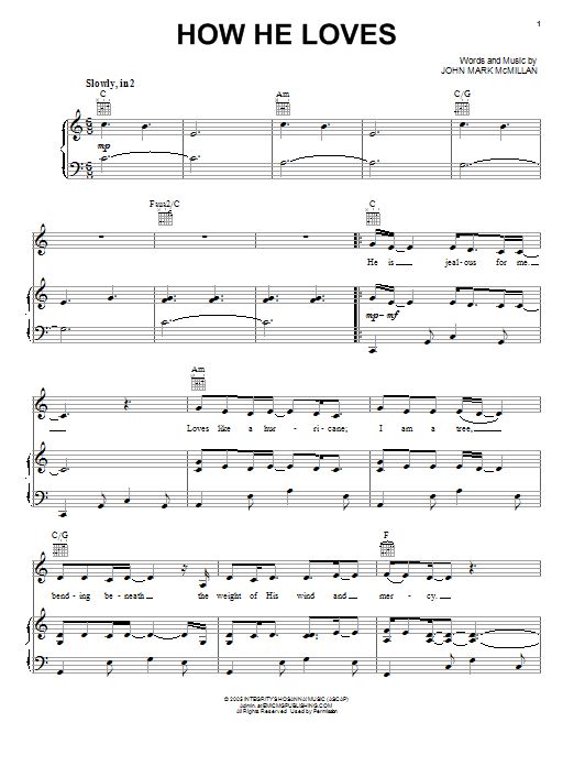 David Crowder Band How He Loves sheet music notes and chords arranged for Piano Solo