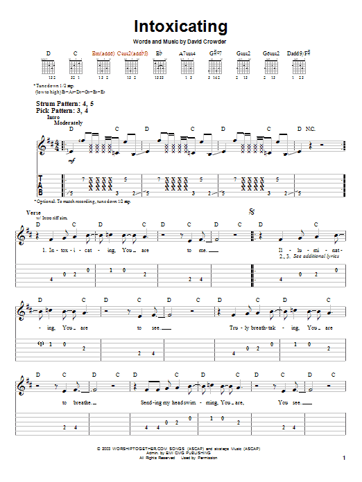 David Crowder Band Intoxicating sheet music notes and chords arranged for Easy Guitar Tab