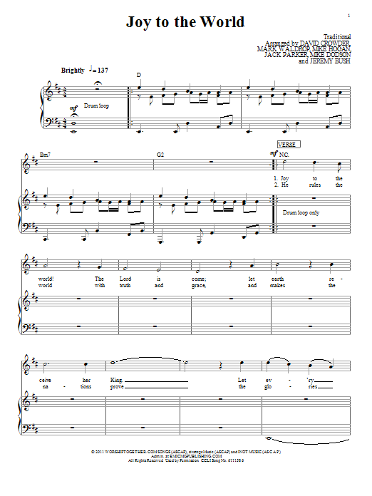 David Crowder Band Joy To The World sheet music notes and chords arranged for Piano, Vocal & Guitar Chords (Right-Hand Melody)