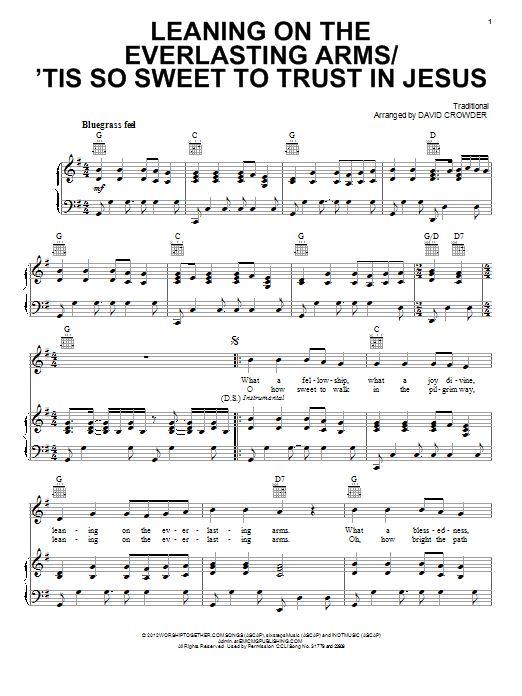 David Crowder Band Leaning On The Everlasting Arms / 'Tis So Sweet To Trust In Jesus sheet music notes and chords arranged for Piano, Vocal & Guitar Chords (Right-Hand Melody)