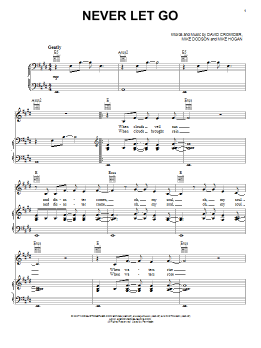 David Crowder Band Never Let Go sheet music notes and chords arranged for Piano, Vocal & Guitar Chords (Right-Hand Melody)