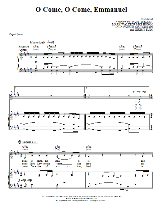 David Crowder Band O Come, O Come, Emmanuel sheet music notes and chords arranged for Piano, Vocal & Guitar Chords (Right-Hand Melody)