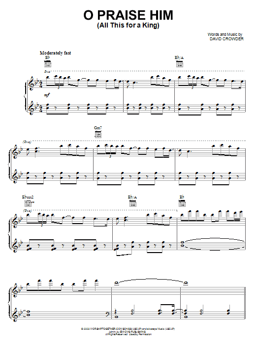 David Crowder Band O Praise Him (All This For A King) sheet music notes and chords arranged for Guitar Chords/Lyrics