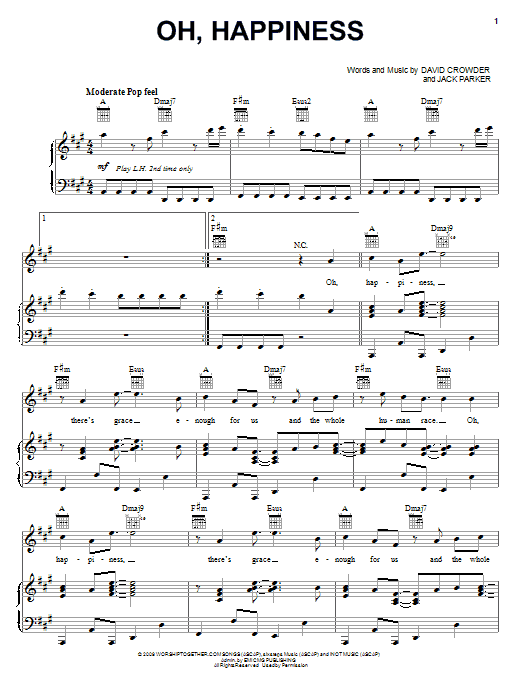 David Crowder Band Oh, Happiness sheet music notes and chords arranged for Piano, Vocal & Guitar Chords (Right-Hand Melody)