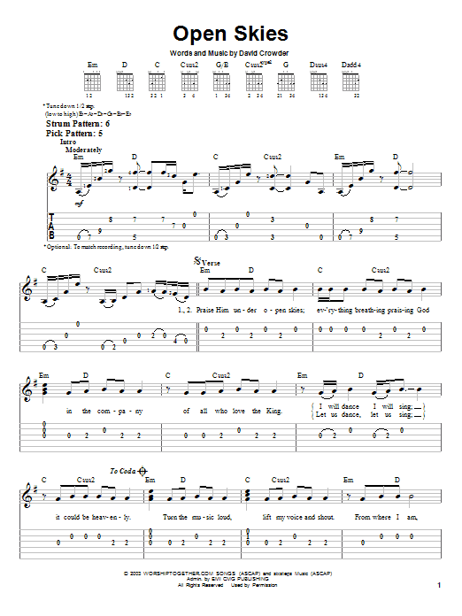 David Crowder Band Open Skies sheet music notes and chords arranged for Piano, Vocal & Guitar Chords (Right-Hand Melody)