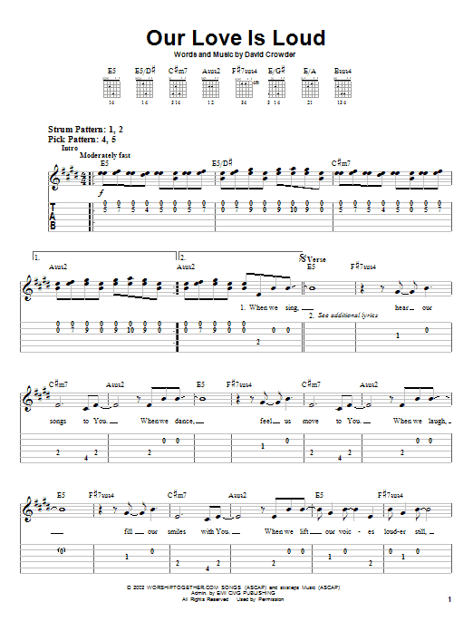 David Crowder Band Our Love Is Loud sheet music notes and chords arranged for Easy Guitar Tab