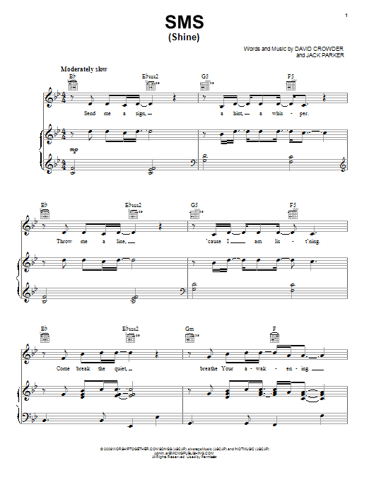 David Crowder Band SMS (Shine) sheet music notes and chords arranged for Piano, Vocal & Guitar Chords (Right-Hand Melody)
