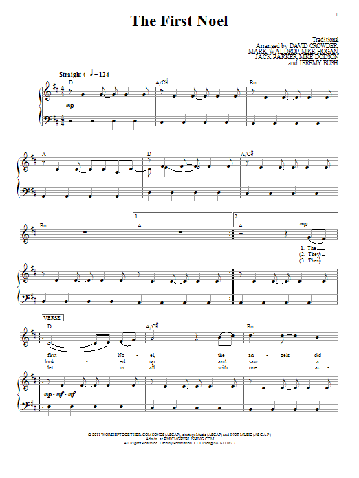 David Crowder Band The First Noel sheet music notes and chords arranged for Piano, Vocal & Guitar Chords (Right-Hand Melody)