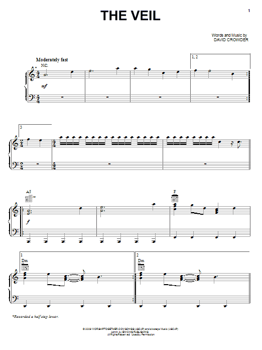 David Crowder Band The Veil sheet music notes and chords arranged for Piano, Vocal & Guitar Chords (Right-Hand Melody)