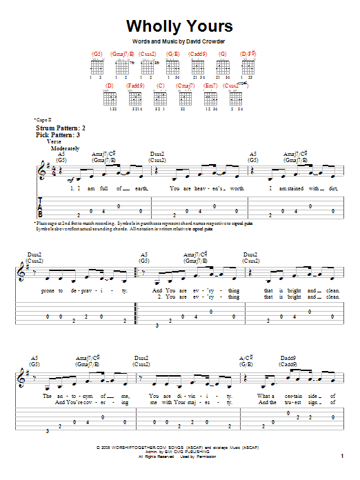 David Crowder Band Wholly Yours sheet music notes and chords arranged for Easy Guitar Tab
