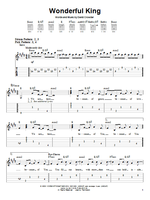 David Crowder Band Wonderful King sheet music notes and chords arranged for Easy Guitar Tab