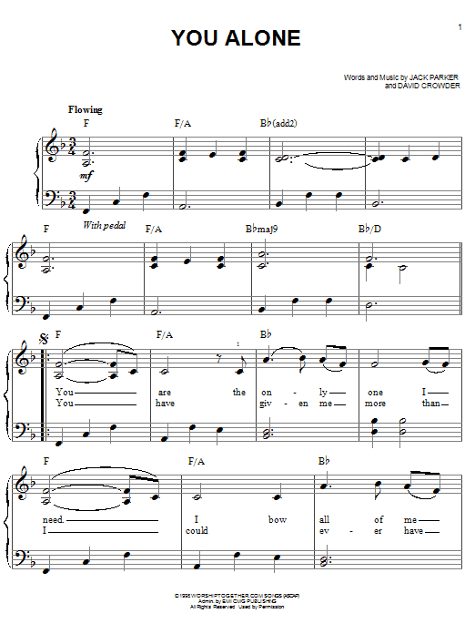 David Crowder You Alone sheet music notes and chords arranged for Piano, Vocal & Guitar Chords (Right-Hand Melody)