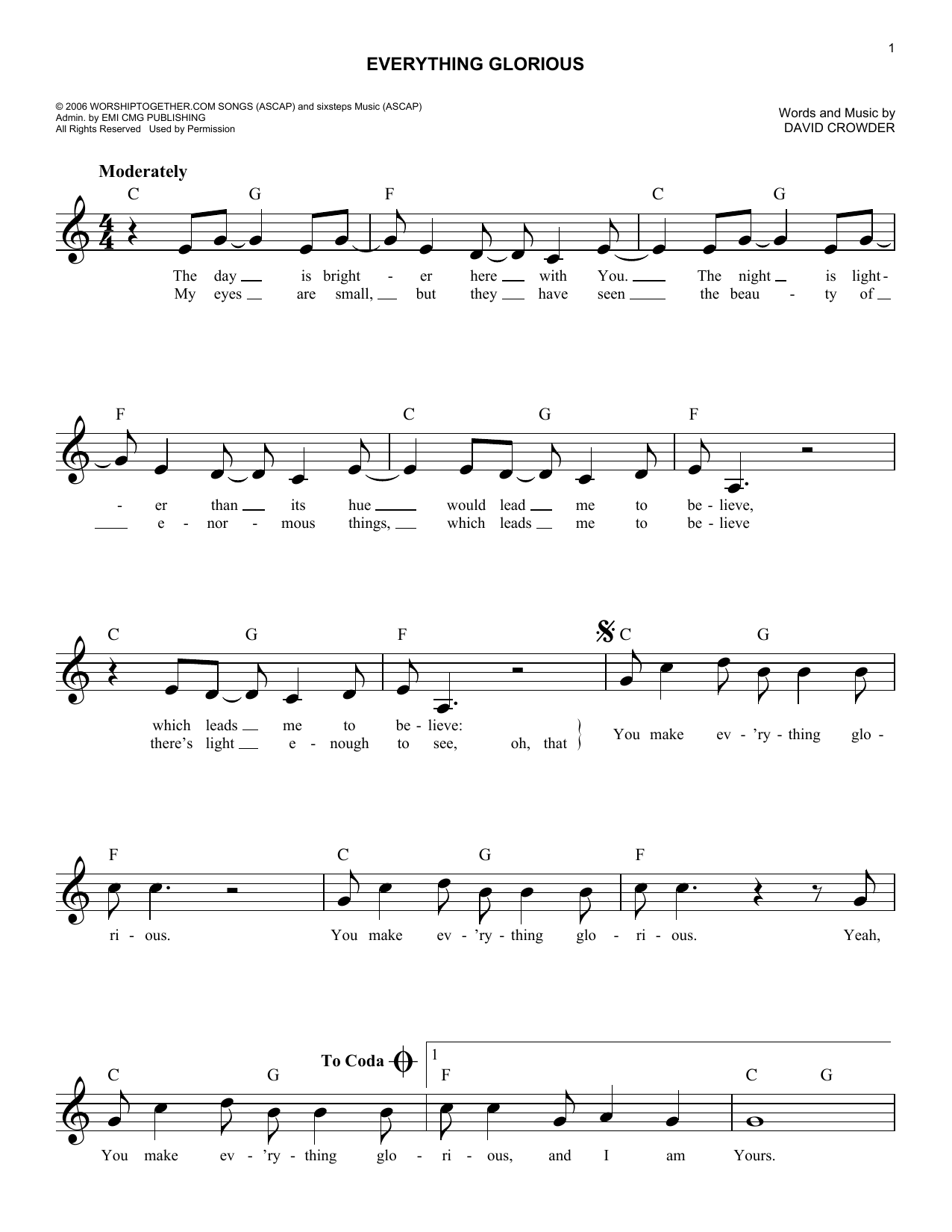 David Crowder*Band Everything Glorious sheet music notes and chords arranged for Lead Sheet / Fake Book