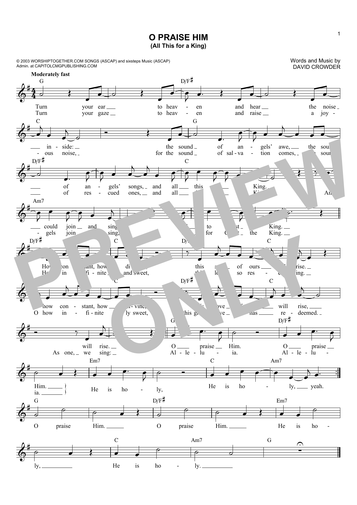 David Crowder*Band O Praise Him (All This For A King) sheet music notes and chords arranged for Lead Sheet / Fake Book
