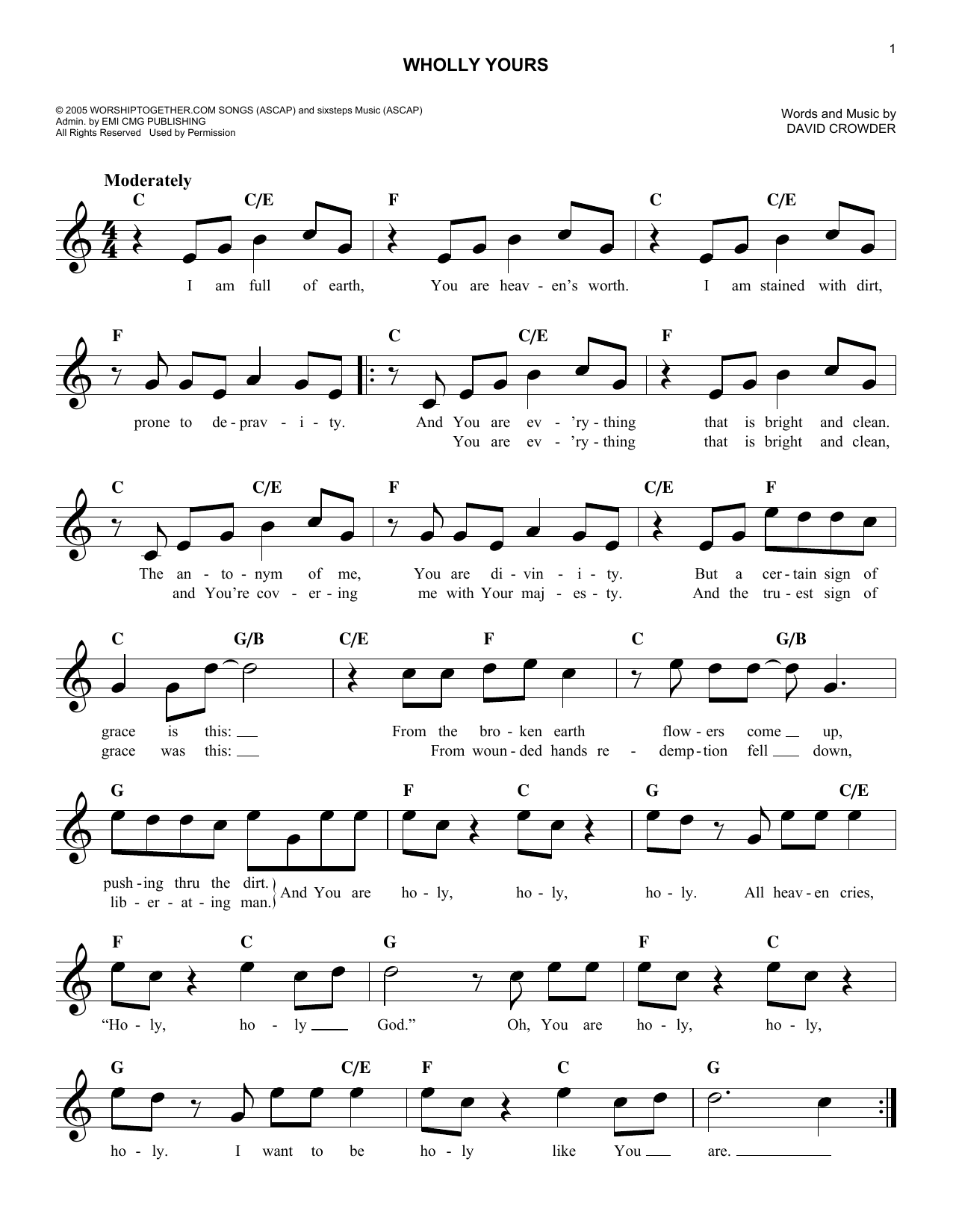 David Crowder*Band Wholly Yours sheet music notes and chords arranged for Lead Sheet / Fake Book