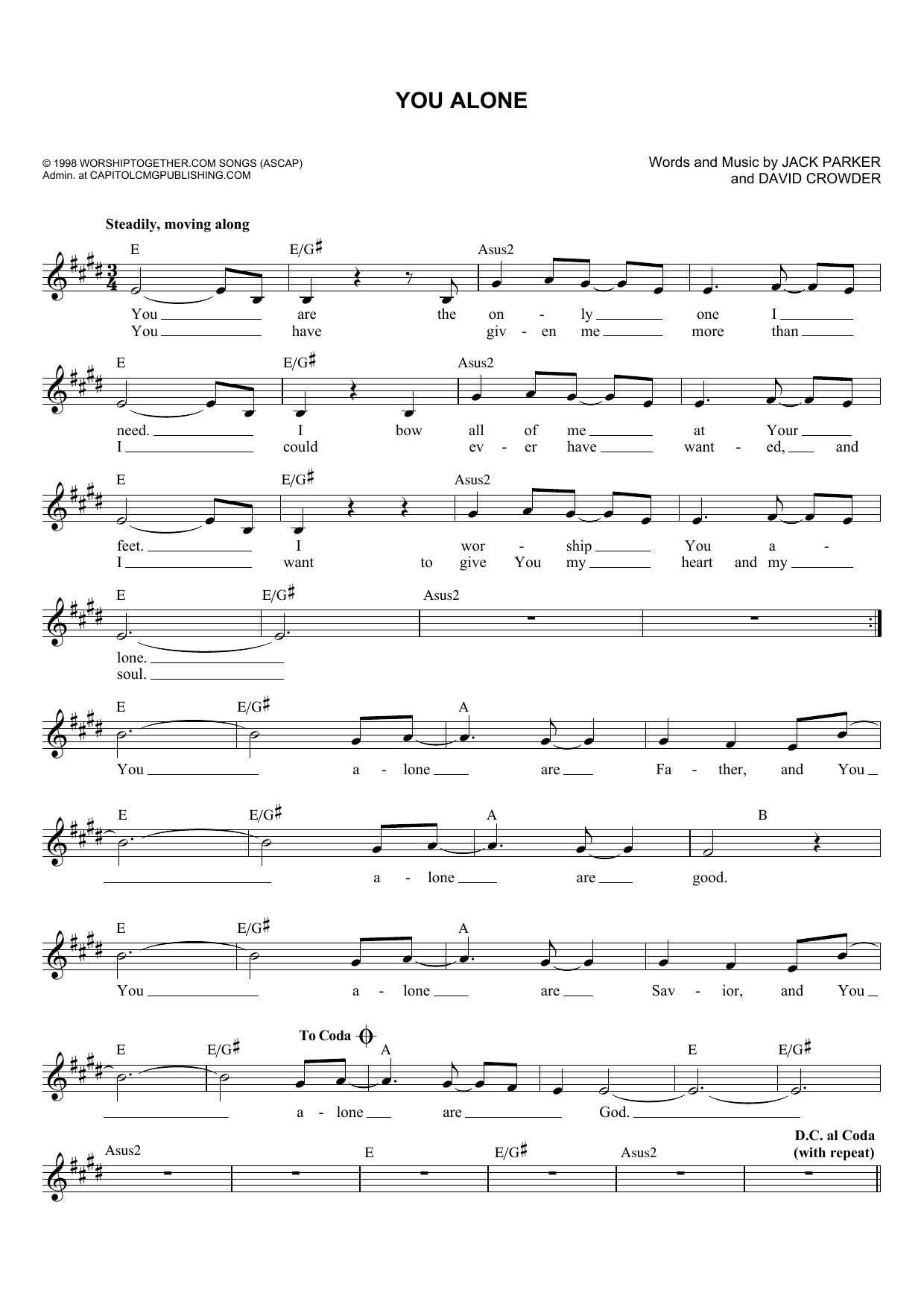 David Crowder*Band You Alone sheet music notes and chords arranged for Lead Sheet / Fake Book
