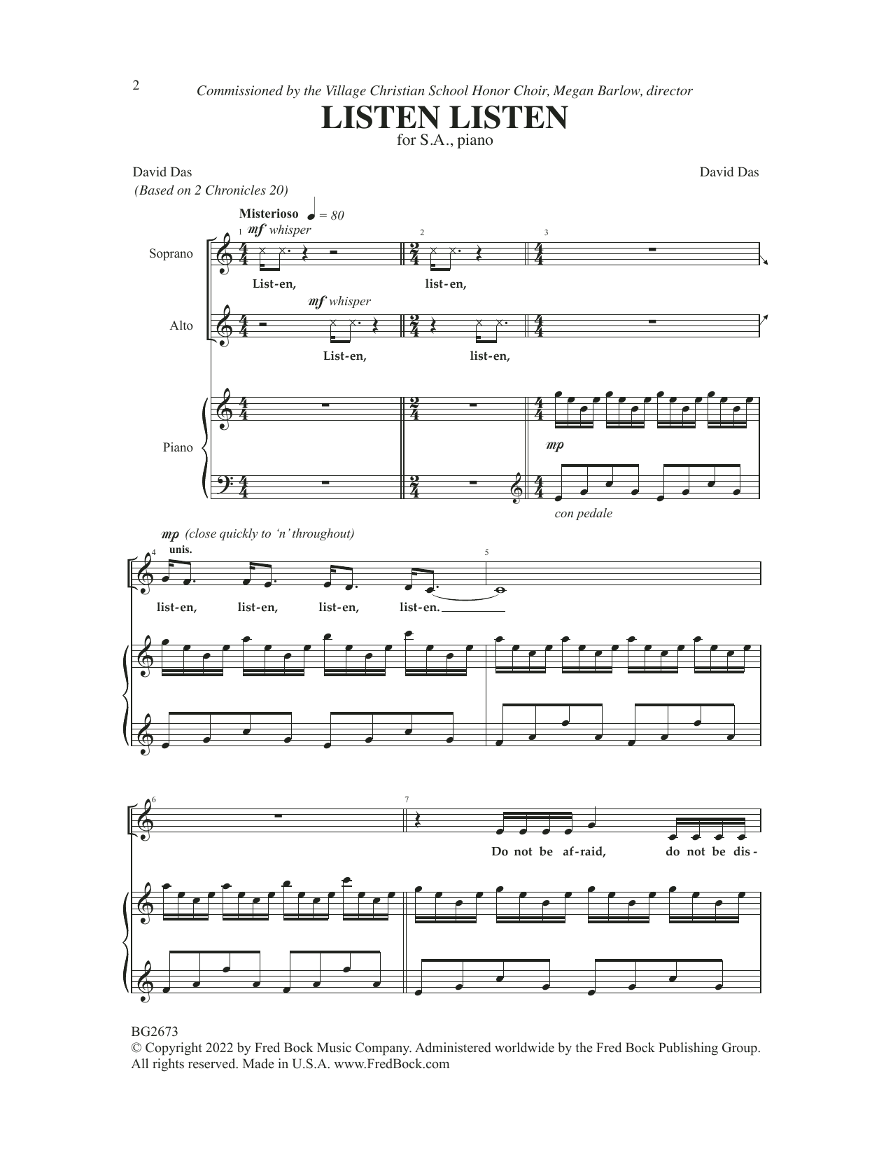 David Das Listen, Listen sheet music notes and chords arranged for 2-Part Choir